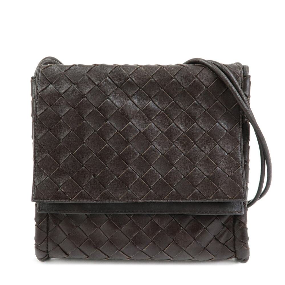 Bottega Veneta Intrecciato Lambskin Crossbody Bag Brown